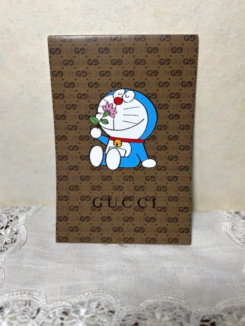 New Gucci Brown GG Monogram Notebook with Blue Doraemon Graphic - Picture 2 of 3